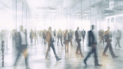 blurred background people in a glass office concept business center. Generative AI © kichigin19