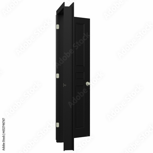 open isolated black door closed 3d illustration rendering