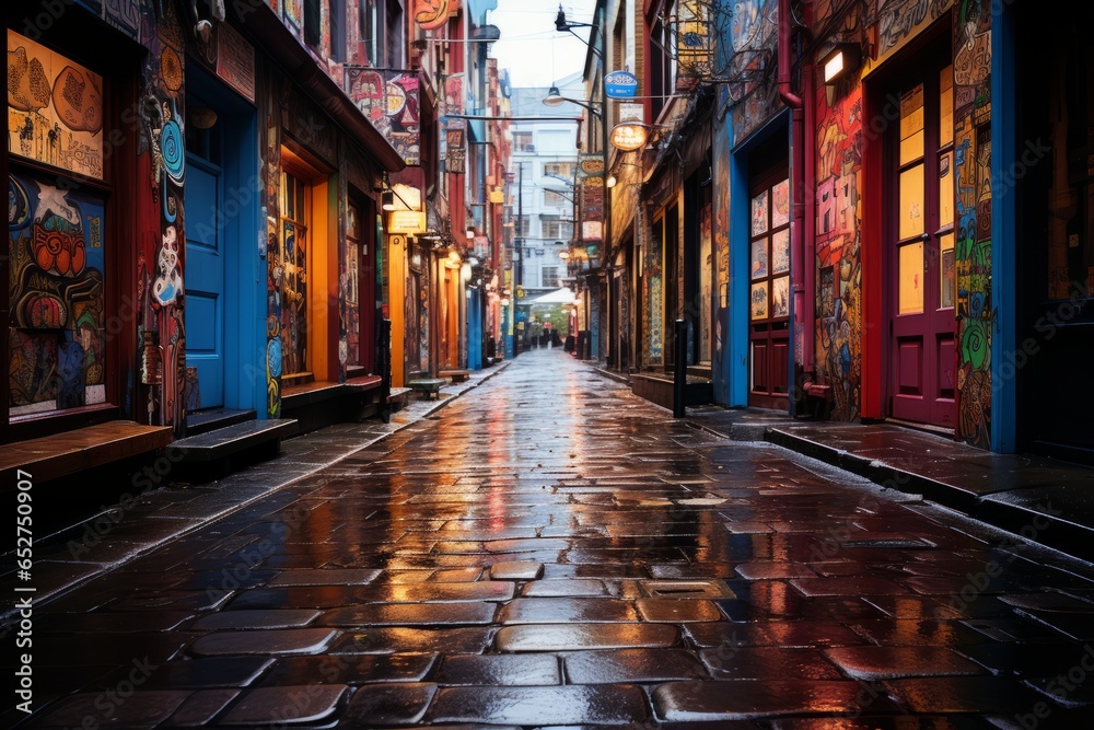 Fototapeta premium Graffiti-covered alleyway with vibrant street art, Generative AI