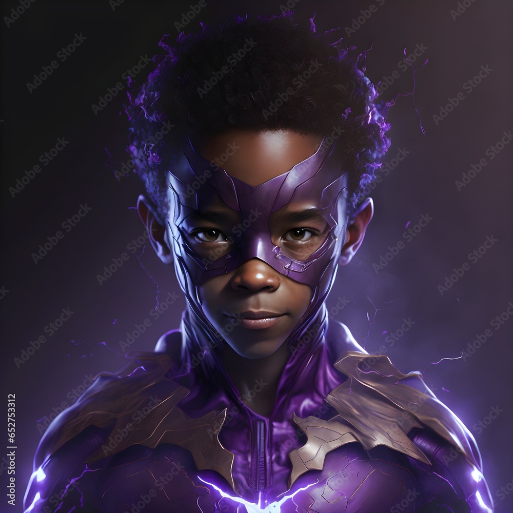 super hero young brown skinned boy male with glowing purple cracks on ...