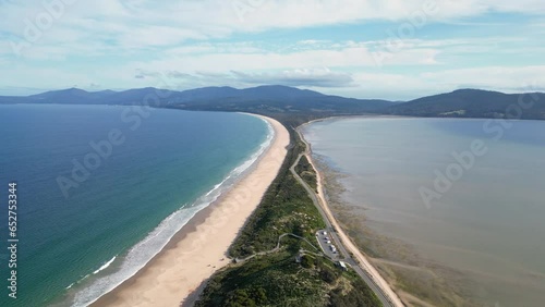 Bruny island, Australia: Aerial drone footage of the famous The Neck Game Reserve isthmus and beaches in the Bruny island in Tasmania in Australia photo
