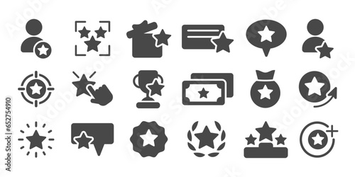 Benefits, award, winner star vector icon set