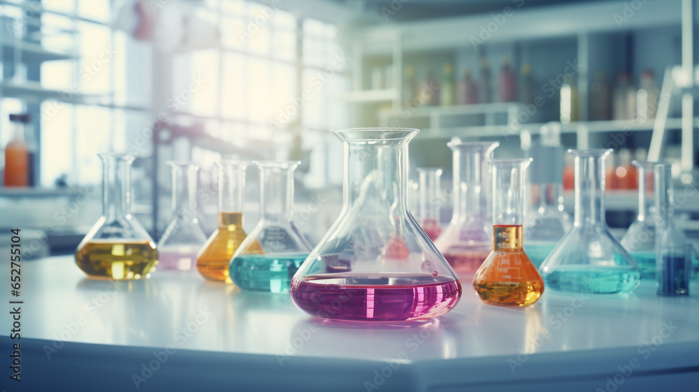 Beaker with solution in laboratory. Beaker with solution in laboratory.