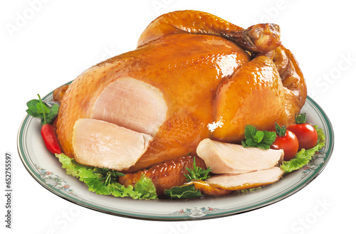 Photo ave assada de festa acompanhado de salada isolado em fundo transparente - frango
