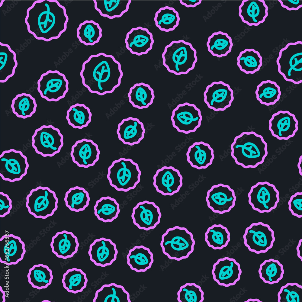 Line Leaf icon isolated seamless pattern on black background. Leaves sign. Fresh natural product symbol. Vector Line Leaf icon isolated seamless pattern on black background. Leaves sign. Fresh natural product symbol. Vector