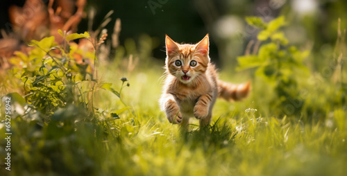A cute brown Iggy cat running on the green grass hd wallpaper
