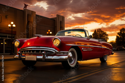 Classic 1950s convertible car under a golden sunset, Generative AI © Shooting Star Std