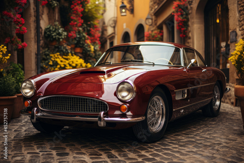 Classic Italian sports car parked on a cobblestone street, Generative AI © Shooting Star Std