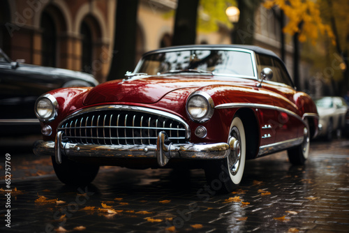  Timeless vintage car with a polished chrome grille, Generative AI