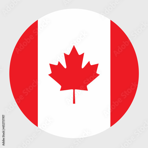 Vector illustration of flat round shaped of Canada flag. Official national flag in button icon shaped.