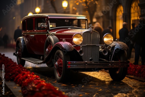  Vintage limousine arriving at a glamorous red carpet event, Generative AI photo