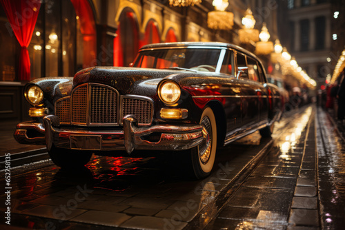  Vintage limousine arriving at a glamorous red carpet event, Generative AI photo