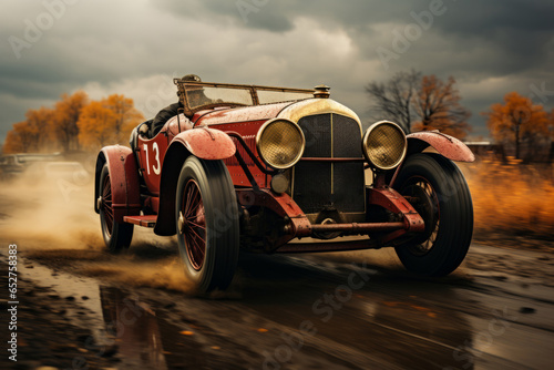Vintage racing car in action on a historic racetrack, Generative AI.