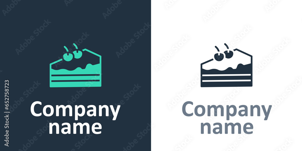 Logotype Piece of cake icon isolated on white background. Happy Birthday. Logo design template element. Vector