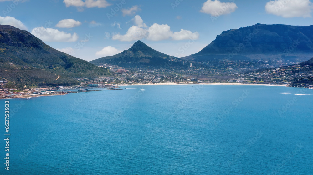 cape town, table mountain, aerial view of the city from the ocean