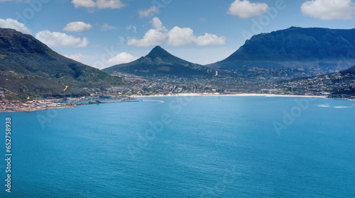 cape town, table mountain, aerial view of the city from the ocean