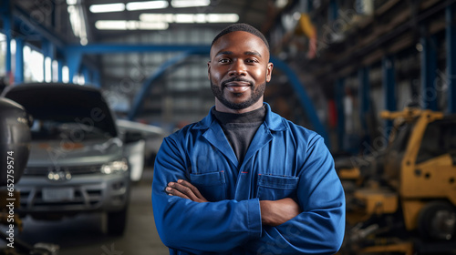 African descent mechanic working in auto repair shop. Generative AI
