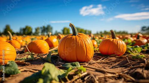 pumpkins on a pumpkin patch farm autumn fall festival with lights  