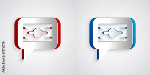 Paper cut Stacks paper money cash icon isolated on grey background. Money banknotes stacks. Bill currency. Paper art style. Vector