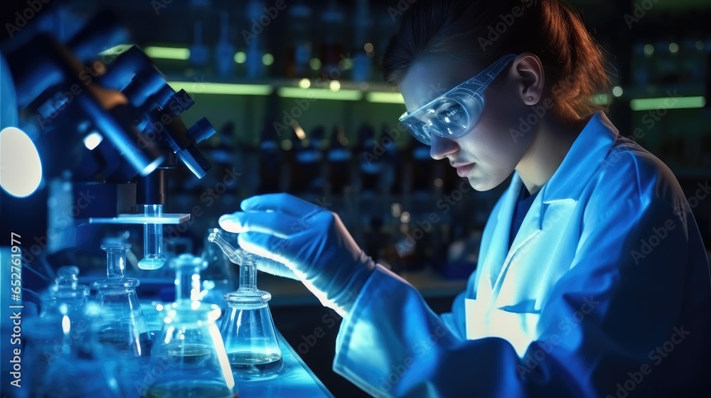Scientist conducting experiments meticulously on pharmaceutical in a laboratory. Scientist conducting experiments meticulously on pharmaceutical in a laboratory.