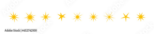 Set of star shapes yellow, gold. Vector design stars sparkles. Templates for design, posters, banners, cards. Flash.