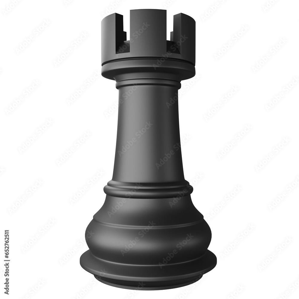 Black rook chess piece clipart flat design icon isolated on transparent background, 3D render chess and board game concept Black rook chess piece clipart flat design icon isolated on transparent background, 3D render chess and board game concept
