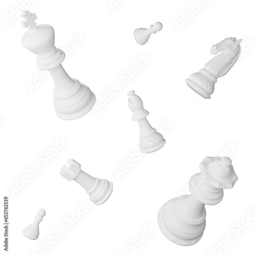 White chess piece clipart flat design icon isolated on transparent background, 3D render chess and board game concept
