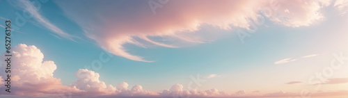 Pastel Clouds in Wide Sky, Panoramic Serenity, AI Generated