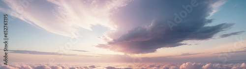 Serenity in the Sky, Pastel Clouds Panorama, AI Generated