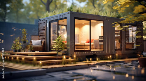 Sustainability and recycle concept for container box office, house, or vacation photo