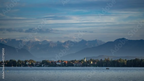 Blick auf Seeshaupt am Starnberger See mit den Alpen, Oberbayern, Bayern, Deutschland, Europa photo