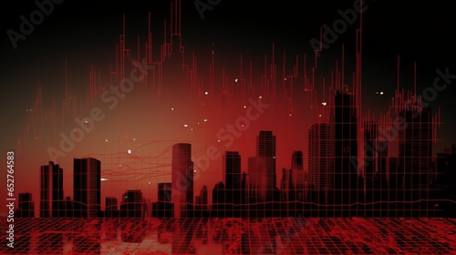 Real estate market crash concept with red homes and graph arrows going down. Latest market crash backdrop
