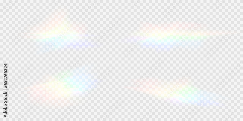 Rainbow glare reflection effect, set of vector glowing sparkles. Crystal reflections of a diamond. Optical rainbow lights, glare, leaks, overlap. Glare with transparent effects.
Crystal, prism.