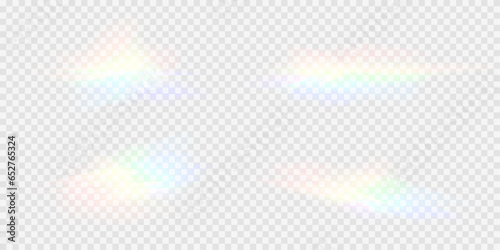 Rainbow glare reflection effect, set of vector glowing sparkles. Crystal reflections of a diamond. Optical rainbow lights, glare, leaks, overlap. Glare with transparent effects.
Crystal, prism.