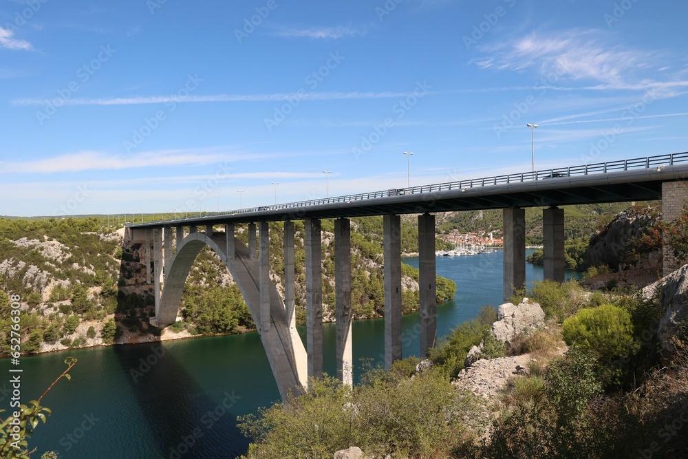 Fototapeta premium View of a road bridge over the Krka River. Skradin, Croatia.