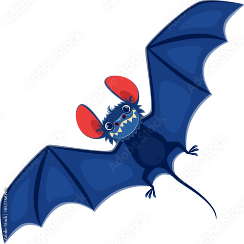 Halloween flying bat, horror night holiday spooky monster, cartoon isolated vector. Happy Halloween holiday character of vampire bat flying with scary fangs and spooky smile for trick or treat party