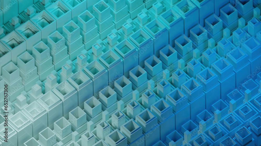 Naklejka premium Blue light squares. Design. Small squares made in 3d format that move in different directions.