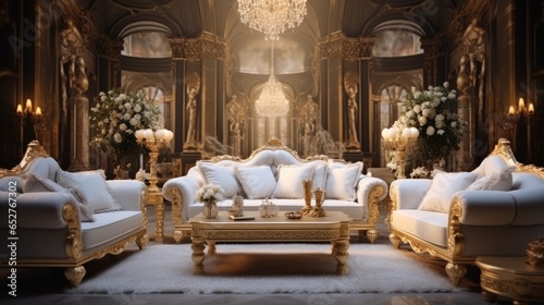 Living room very luxury style, Color white and gold. © visoot
