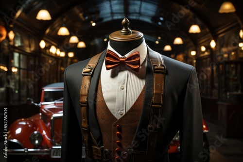 1920s bowtie and suspenders, a nod to the Great Gatsby era, Generative AI photo