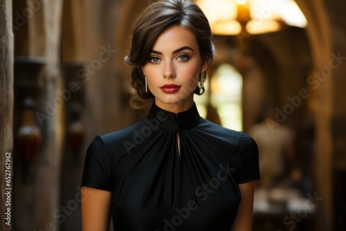 Classic Audrey Hepburn inspired little black dress, Generative AI. photo