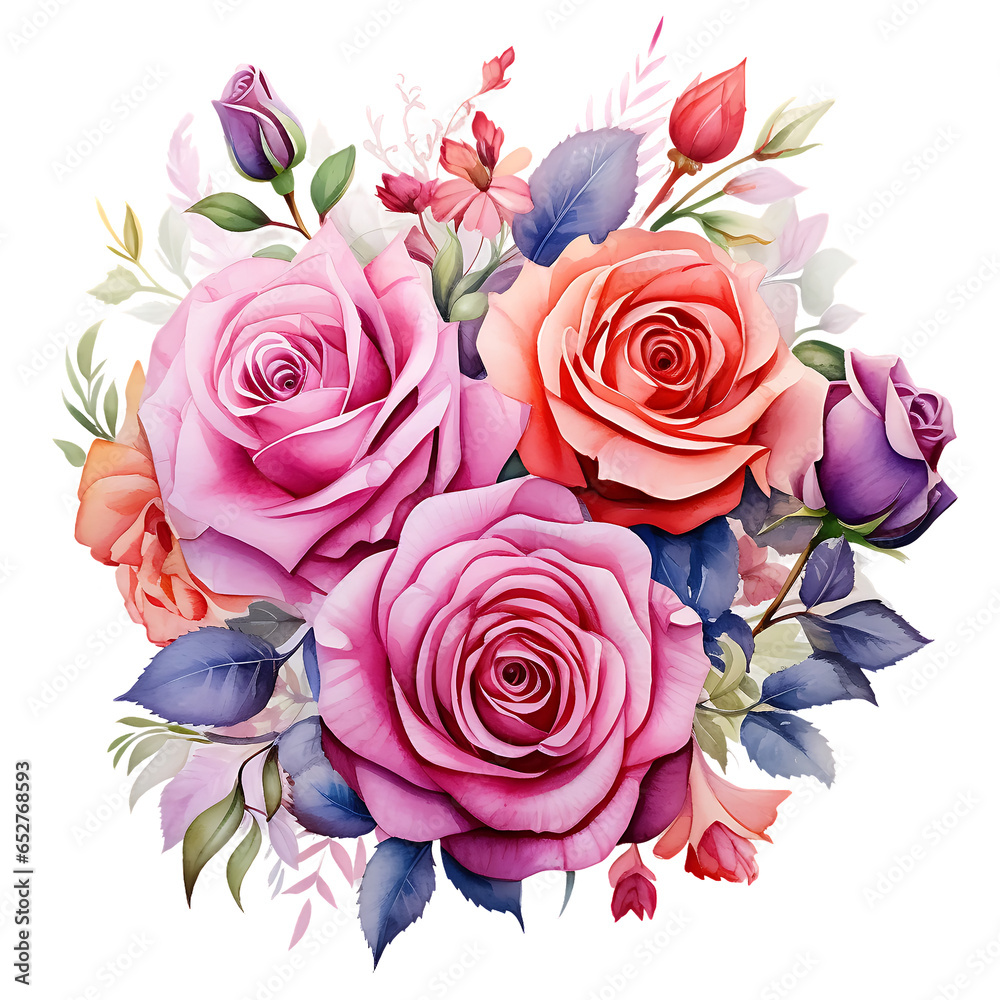 Collection of watercolor rose flower bouquet Illustration for design card, postcard, textile, flyer