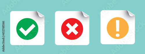 Vector pack of approval, rejection, and attention needed icons on a blue background