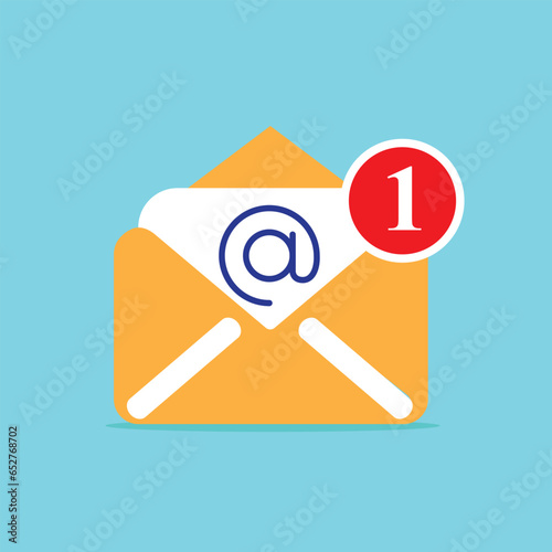 Illustration of an email icon with one notification on a blue background