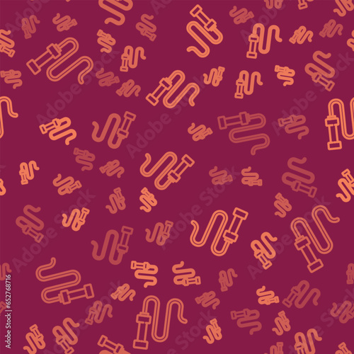 Brown line Braided leather whip icon isolated seamless pattern on red background. Vector