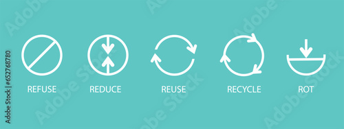 Vector design of a set of zero waste conceptual signs on a blue background