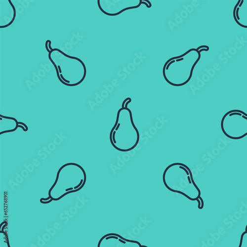 Black line Pear icon isolated Black line background. Fruit with leaf symbol. Vector