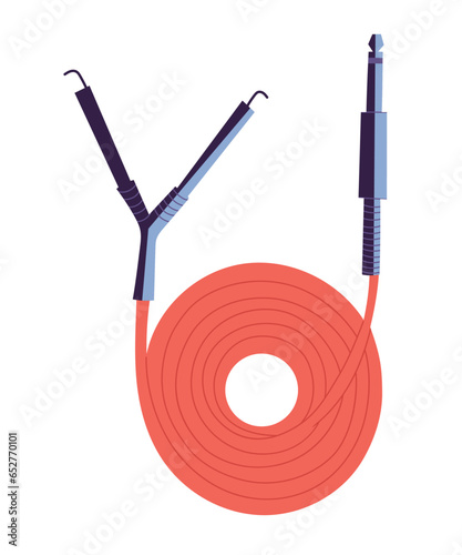 RCA cable for music instruments or tattoo equipment, hand drawn in flat design vector illustration