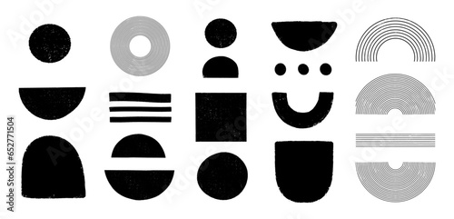 Set of textured hand drawn irregular abstract geometric shapes. Vector elements clipart.