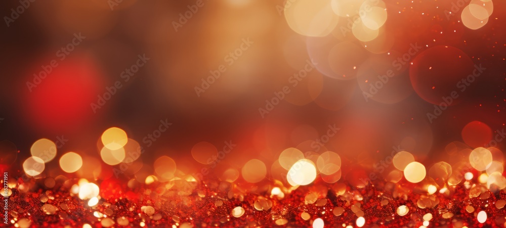 Festive celebration holiday christmas, new year, new year's eve background banner template illustration - Abstract gold red glitter sequins bokeh lights texture, de-focused - obrazy, fototapety, plakaty 