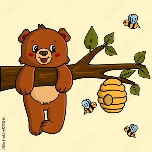 Cute bear trying to get honey from hive